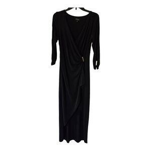 Thalia Womens Long Sleeve Wrap maxi Dress Sz small Black Cocktail Party Dinner